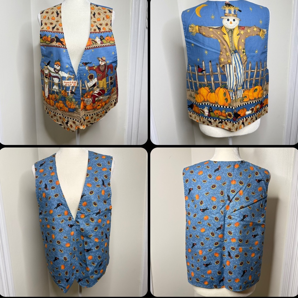 Vintage Handmade Reversible Pumpkin Patch Vest Scarecrows NO Size Approx Large